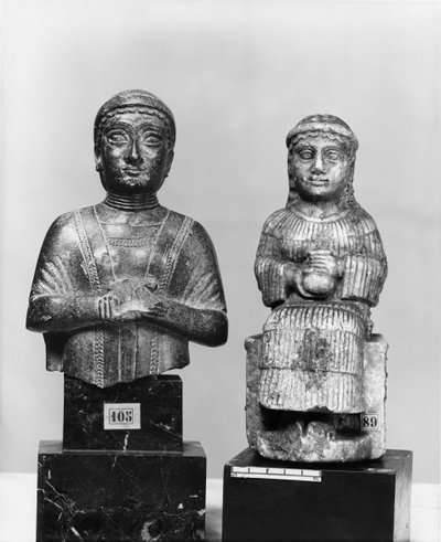 Woman with the Shawl, Woman Holding an Aryballos, Front View, Neo-Sumerian, from Telloh, Ancient Girsu by Mesopotamian